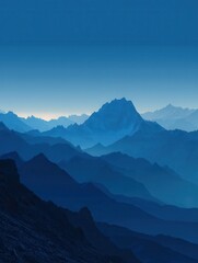silhouette mountain range blue dusk landscape