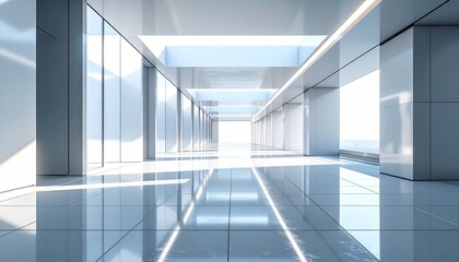 Obraz premium Minimalist space with clean geometric structures, soft diffused lighting, and polished reflective textures creating balanced harmony