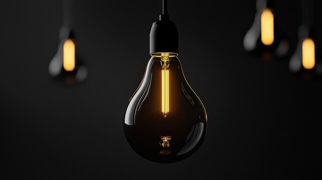 A glowing light bulb against a black background. The bulb concept of energy and illumination. The image emphasizes the simplicity and elegance of the design.