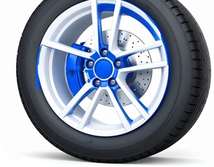 Obraz premium A Car Wheel with Blue and Silver Rims on a White Background