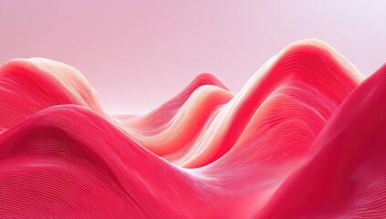Abstract landscape of soft, wavy, layered forms in vibrant pink and peach hues