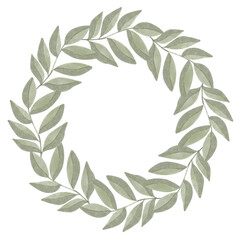 Round watercolor frame made of leaves in a natural, hand-painted style. Perfect for invitations, greeting cards, eco branding, packaging, and seasonal design projects.