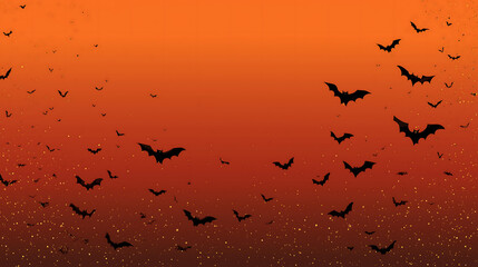 Halloween background with bats flying in orange spooky night sky art