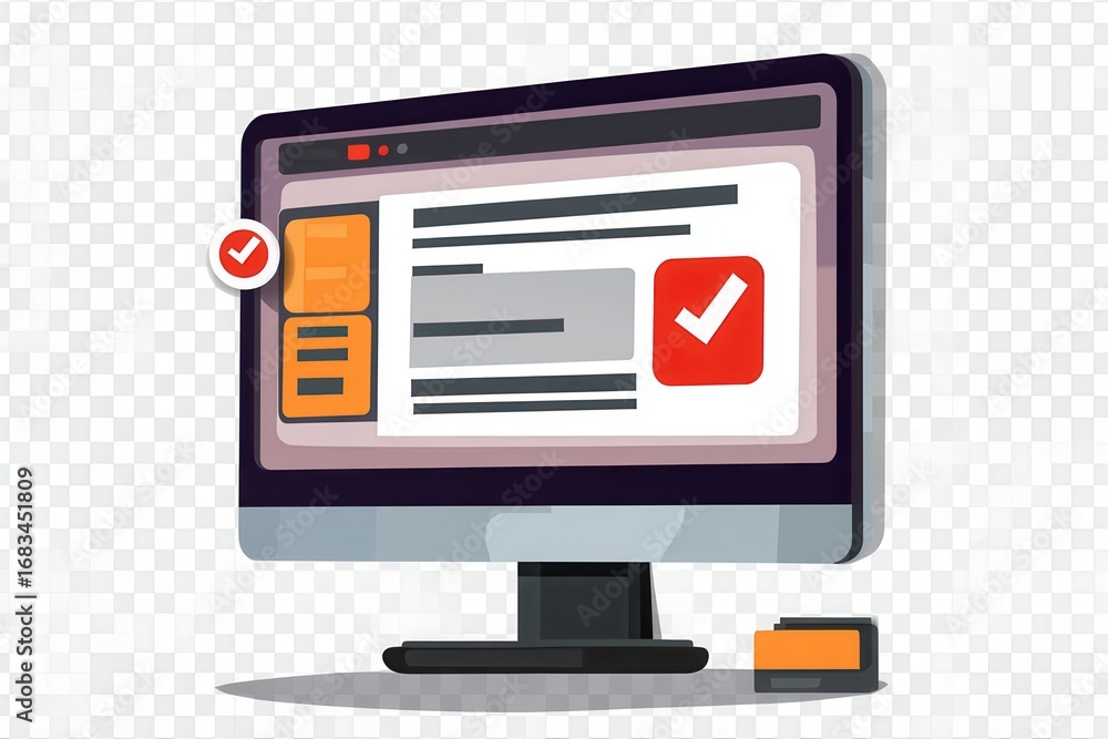 Aufkleber completed project desktop computer screen confirmation notification on transparent background