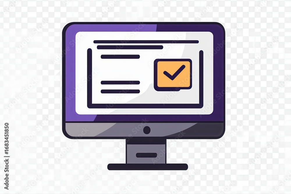 Poster computer with checkmark symbol approval icon on monitor graphic design on transparent background