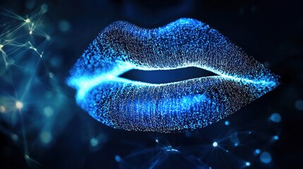A digital rendering of a blue and white digital lip with a glowing blue outline against a dark background.