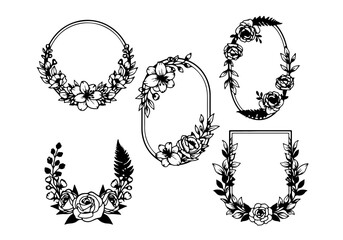 Elegant Floral Laurel Frames: Vintage Ornamental Borders for Invitations and Design