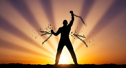 Human Silhouette Breaking Free from Chains 