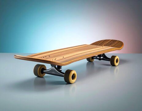 Wooden Skateboard on a Reflective Surface
