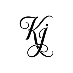 KJ Monogram logo, Minimalist Typographic Line Monogram Logo, KJ Wedding monogram log