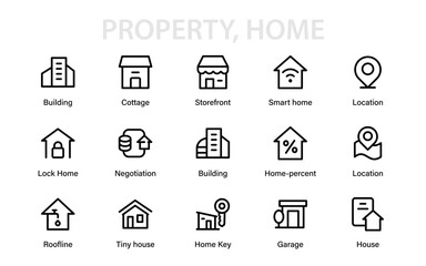 Professional House Property Construction Line Icon Set, Modern Minimal Vector Collection Featuring Clean Real Estate and Contemporary Building Graphics
