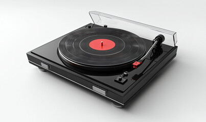Fototapeta premium Classic Turntable with Black Vinyl Record on White Background