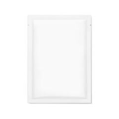 Four side seal sachet bag with tear notch mockup. Flat lay view. Vector illustration isolated on white background. Can be use for template your design, presentation, promo, ad. EPS10.