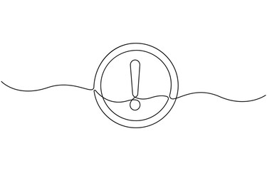 Dangerous sign continuous one line drawing. Vector outline of warning icon with exclamation mark in a triangle, One line art danger sign. Graphic illustration.