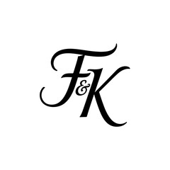 F&K Monogram logo, Minimalist Typographic Line Monogram Logo, FK Wedding monogram logo