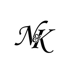 N&K Wedding Monogram Logo, NK Typography Initial Letter Brand Logo