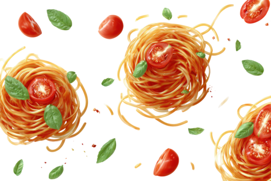 Spaghetti with tomato sauce, basil, and cherry tomatoes