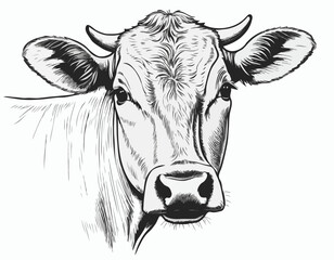Farm cow head sketch hand drawn line art engraving Vector illustration