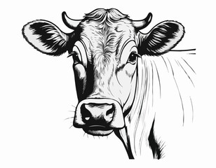 Farm cow head sketch hand drawn line art engraving Vector illustration