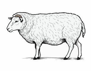 Farm sheep sketch hand drawn side view Farming Vector illustration