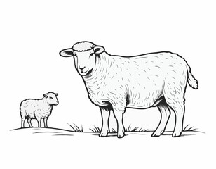 Farm sheep sketch hand drawn side view Farming Vector illustration
