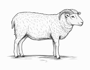Farm sheep sketch hand drawn side view Farming Vector illustration