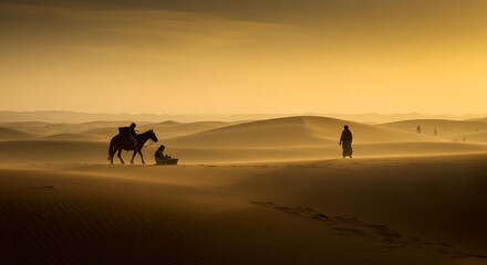 Bedouins in the Desert at Sunset