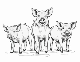 Set of pigs hand drawn sketch illustration Farming