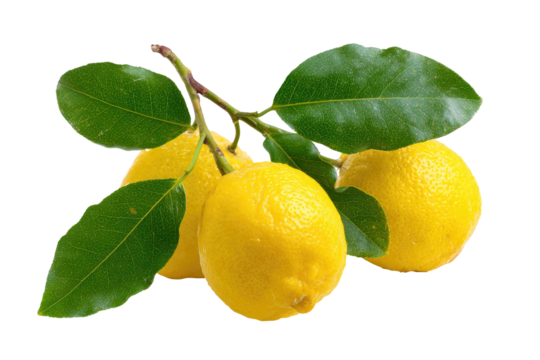 Fresh lemons on branch with leaves