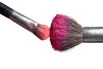 Makeup brush transferring pink powder
