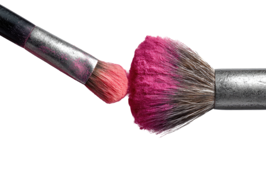 Makeup brush transferring pink powder