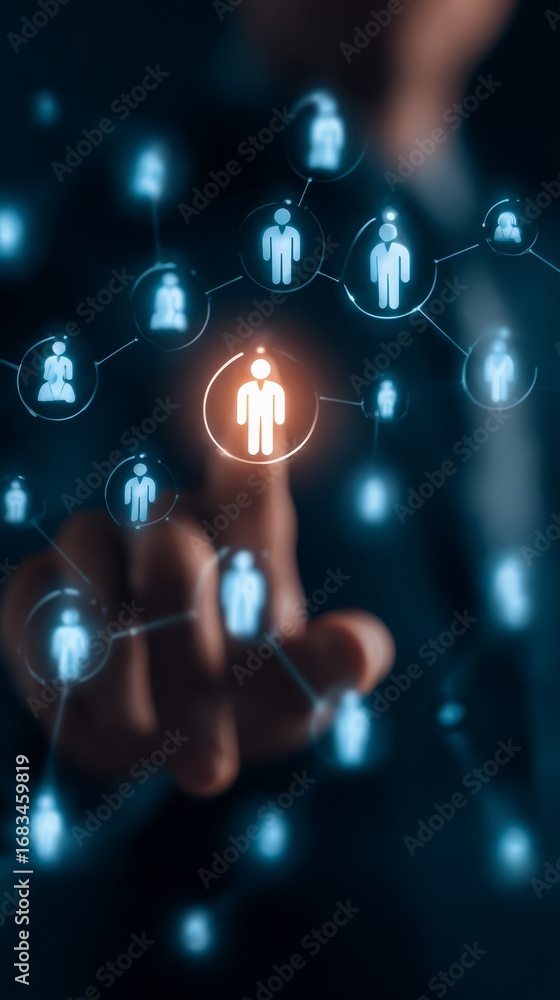 Poster interactive technology, person engaging with touch screen interface for seamless digital experience.