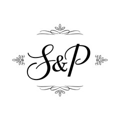 Naklejka premium SP Wedding Monogram Logo, SP Typography Initial Letter Brand Logo