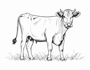 Farm cow hand drawn sketch illustration, Livestock