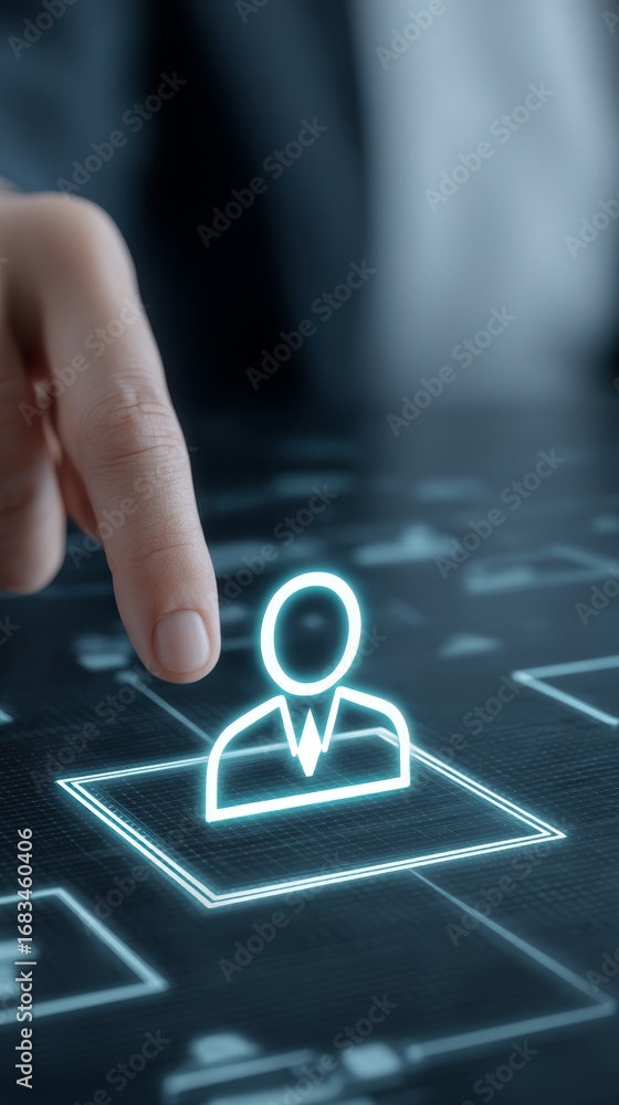 Aufkleber humancomputer interaction, person engaging with technology through button activation on a modern com