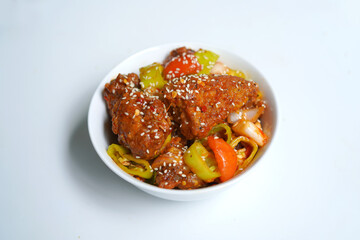Homemade Devil Chicken Curry on White Bowl.