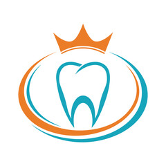 Blue tooth with orange crown and oval frame dental