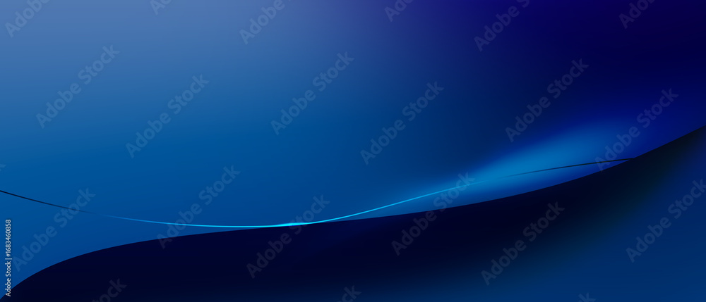Poster abstract dynamic geometric shape, wave flow line, light effect and texture on blue gradient color fo