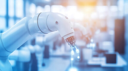 Robotic Arm with Precision Tool in a High-Tech Laboratory Environment