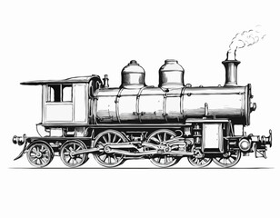 Steam locomotive old retro sketch hand drawn side view.Vector illustration. © Big
