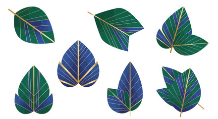 Obraz premium Elegant botanical leaf designs with gold accents, perfect for luxury branding and decor use.