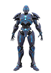 Futuristic Blue and Purple Robot with Glowing Blue Circuits android cyborg isolated on a transparent background