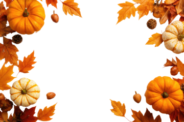 Autumnal frame of pumpkins and leaves