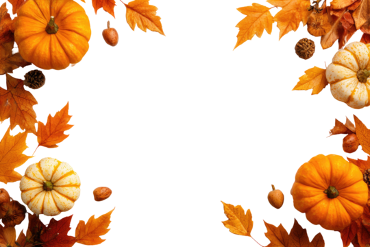 Autumnal frame of pumpkins and leaves