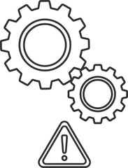 Abstract interconnected gears and warning symbol illustrating mechanical failure error or system malfunction concept vector