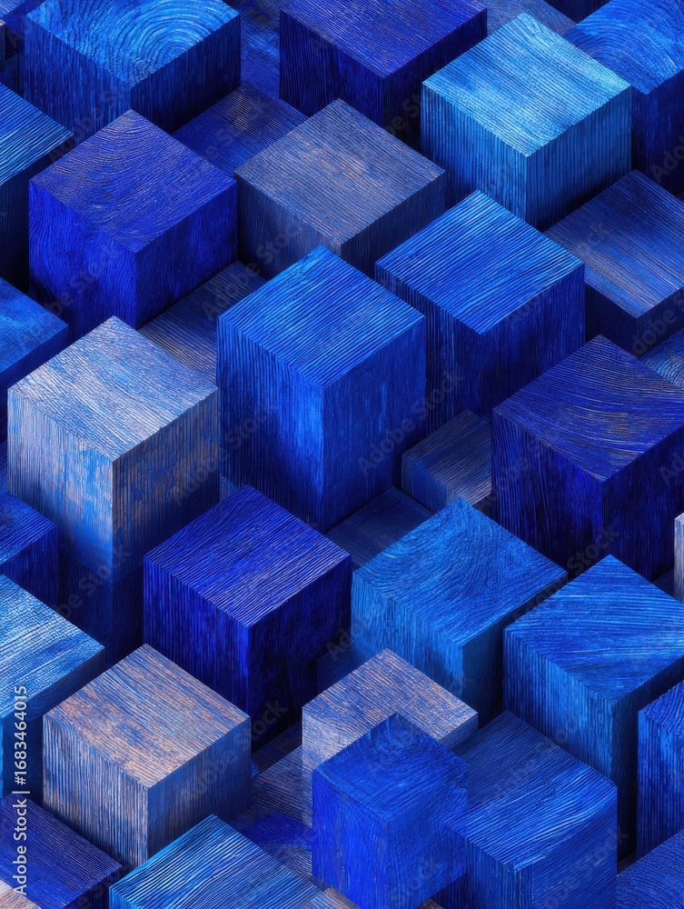 Aufkleber 3d render blue wooden cubes block texture abstract background ai image