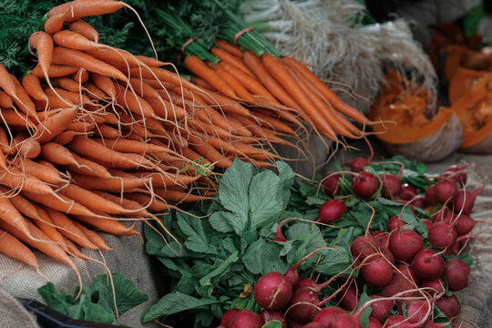 Carrots and turnips in a market