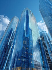 Fototapeta premium modern skyscraper cityscape with blue sky reflections capturing urban architecture and business growth