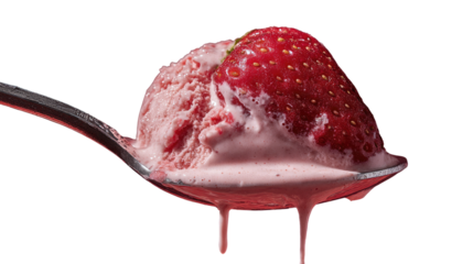 Strawberry ice cream scoop, dripping