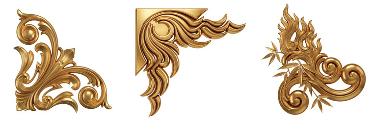 Golden Flourish Set of Decorative Design Elements for Ornate Visuals and Classic Architectural Embellishments